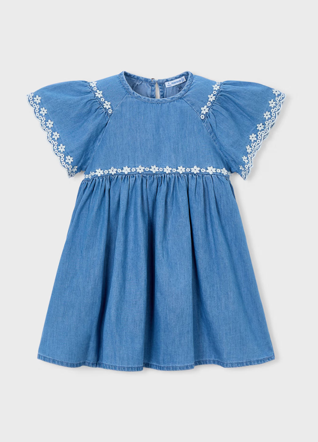Girl Embroidered Dress-Medium Denim