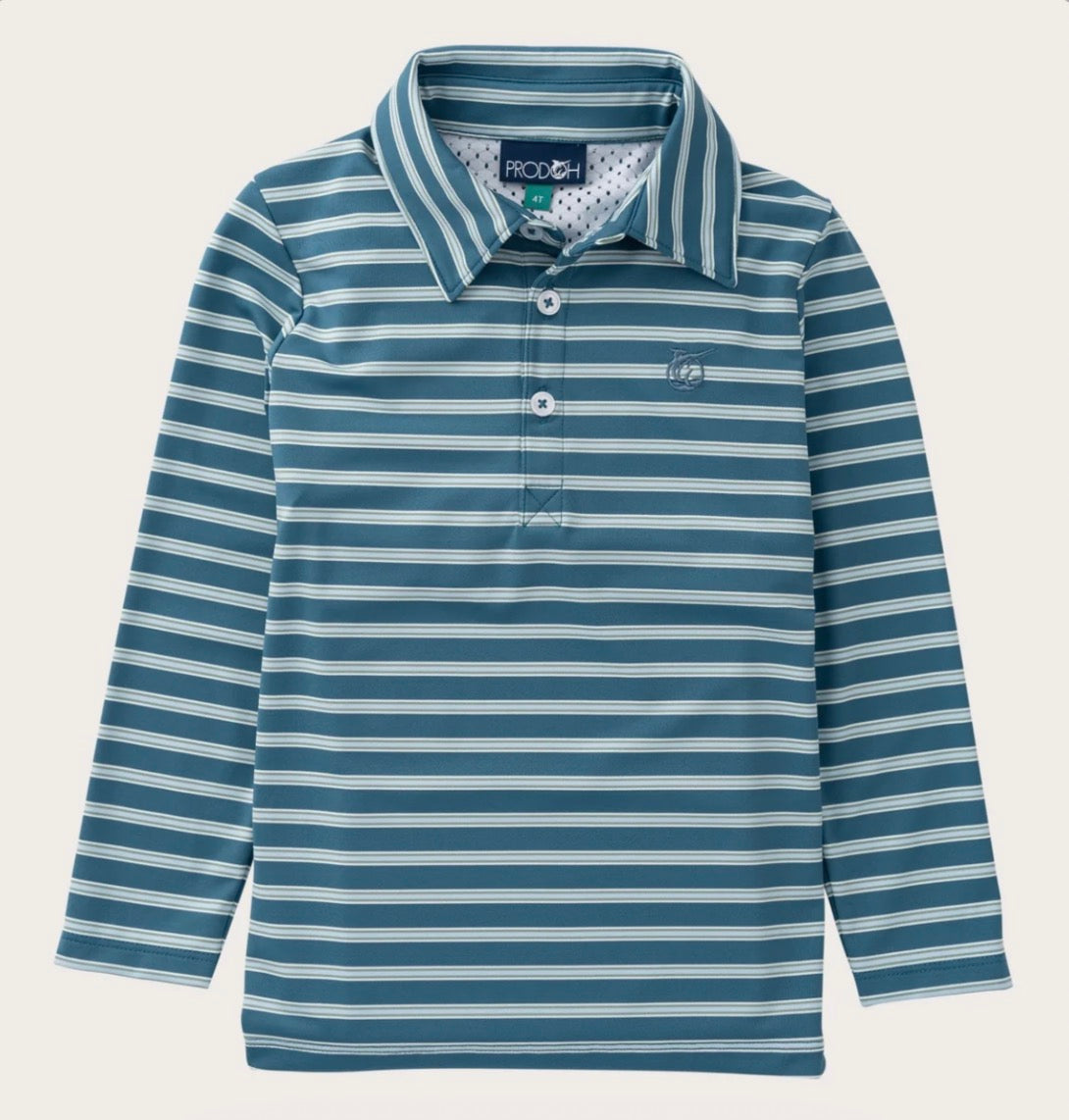 Boys' Long Sleeve Performance Polo in Tapestry Green Stripe