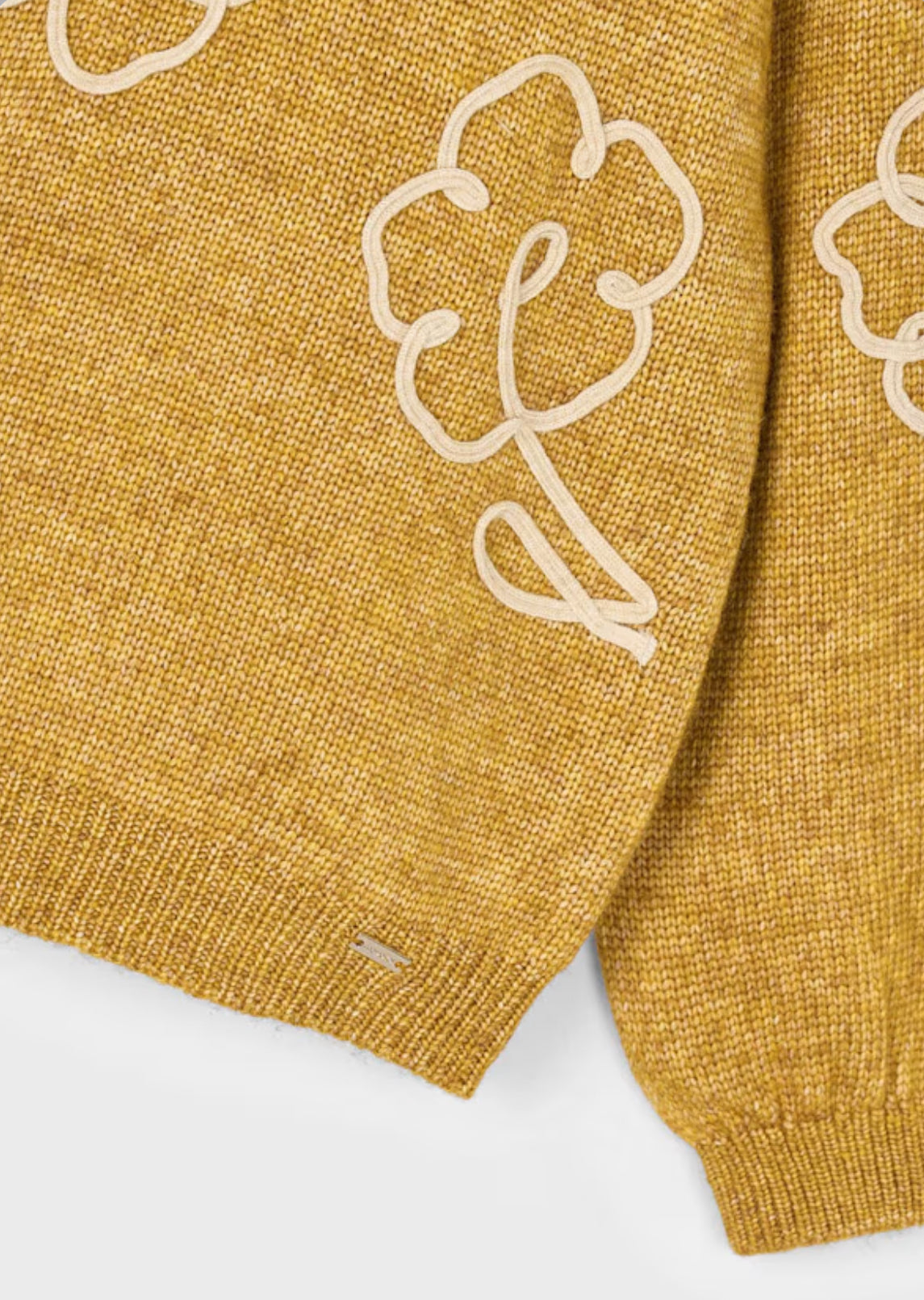 Girl Flowers Applique Knit Sweater-Mustard Mix