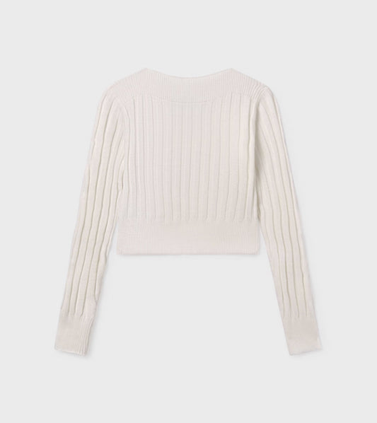 Girl Rib Knit Sweater-Ecru