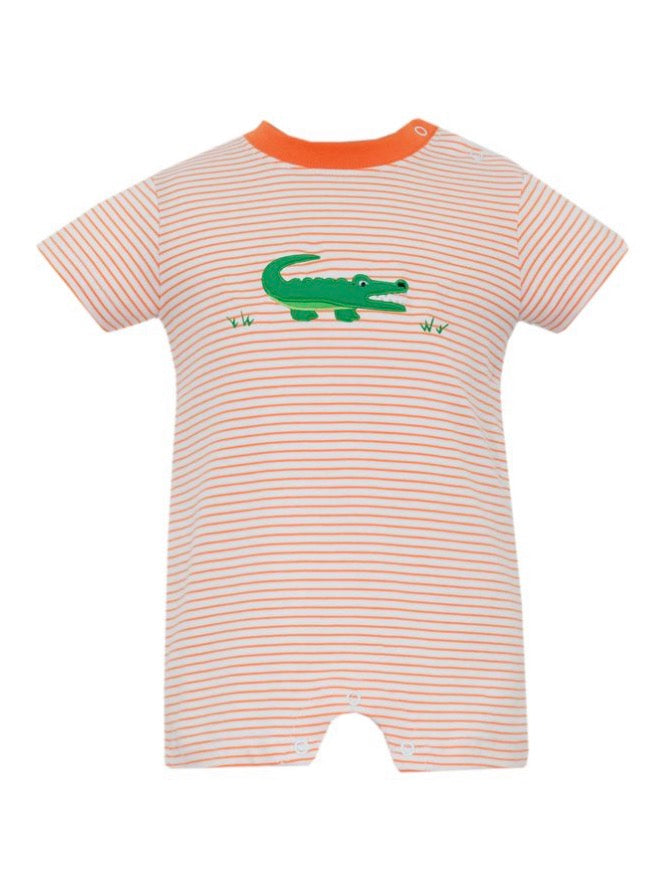 ALLIGATOR- Orange/White Knit Boy's Short Romper