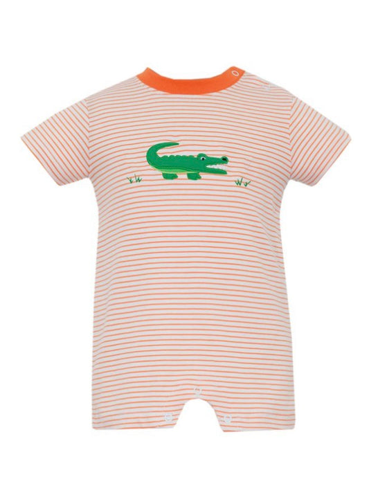 ALLIGATOR- Orange/White Knit Boy's Short Romper