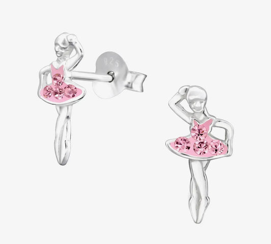 Ballerina Stud Earrings w/ Crystals in Sterling Silver