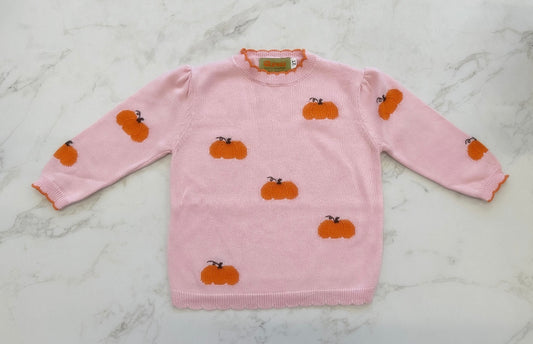 Lt Pink, Pumpkin Scalloped Crewneck