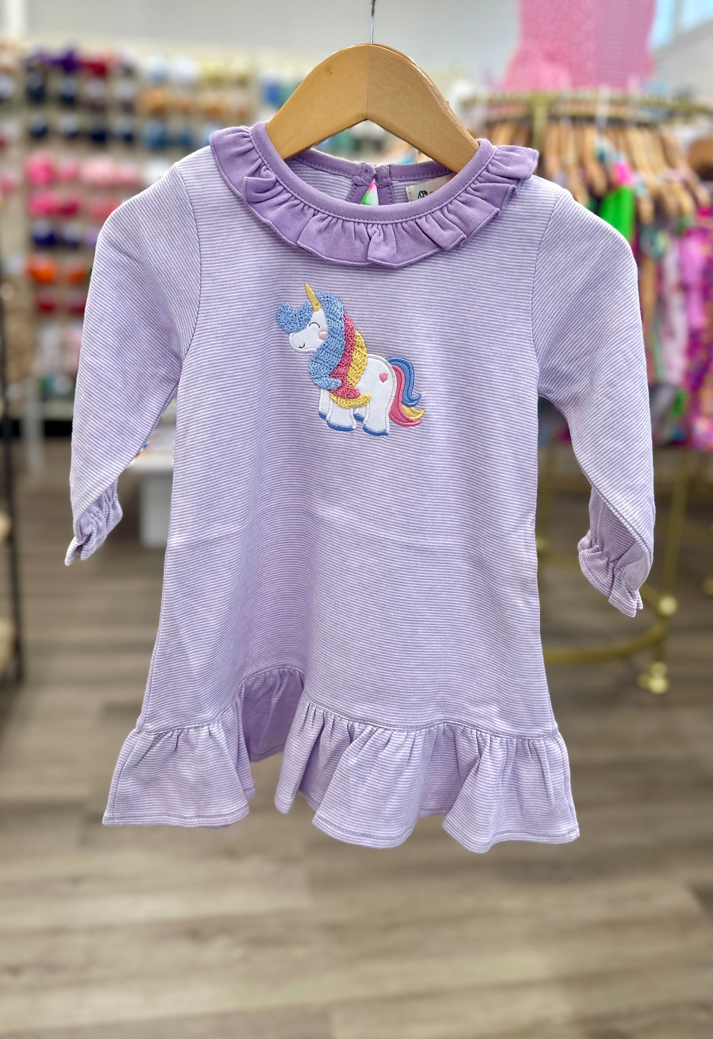 Lavender White Stripe Unicorn Dress