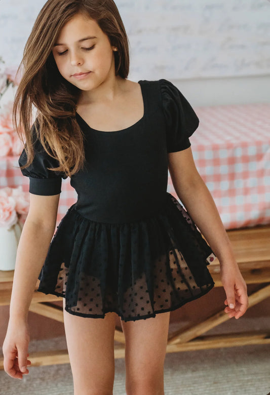 Puff Sleeve Skirted Leotard - Noir Nights