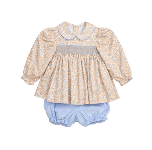 Cora Smocked Long Sleeve Bloomer Set, Fall Ditsy Floral