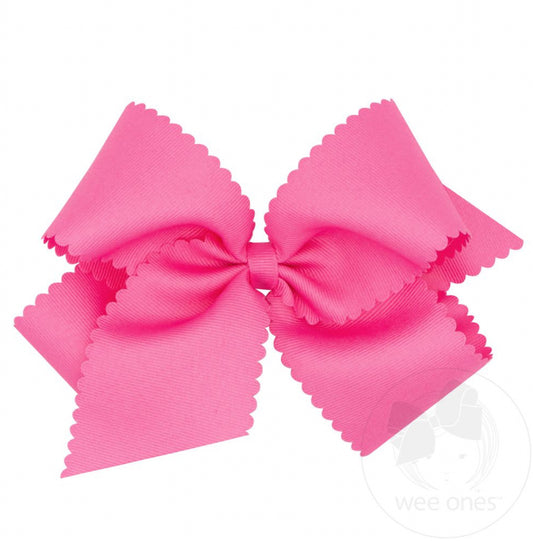 Hot Pink-King Grosgrain Hair Bow Scalloped Edge
