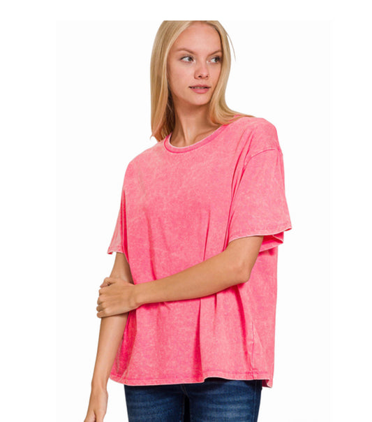Fuchsia-WASHED SHORT SLEEVE TOP