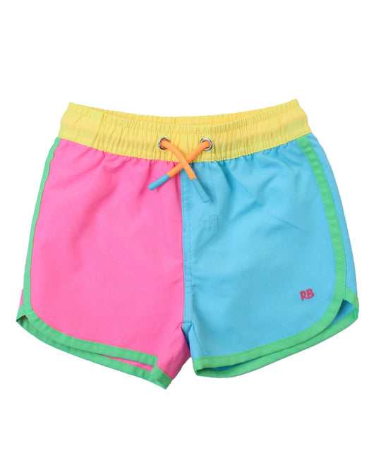 Dolphins Hem Swim Trunks- Neon Colorblock