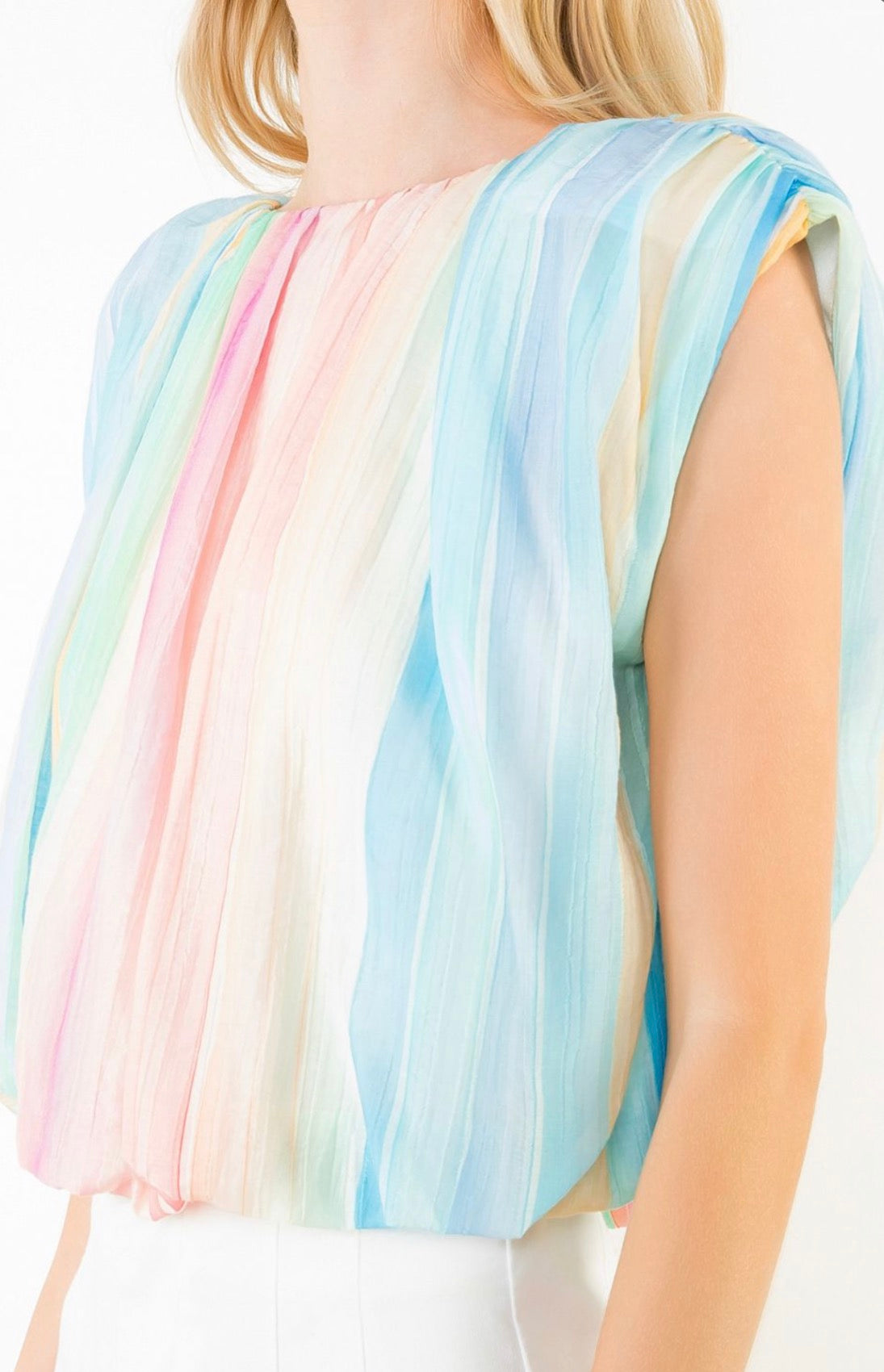 Aqua-Pleated Multicolor Chiffon Top