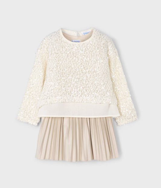 Girl Sequined Dress- Sand