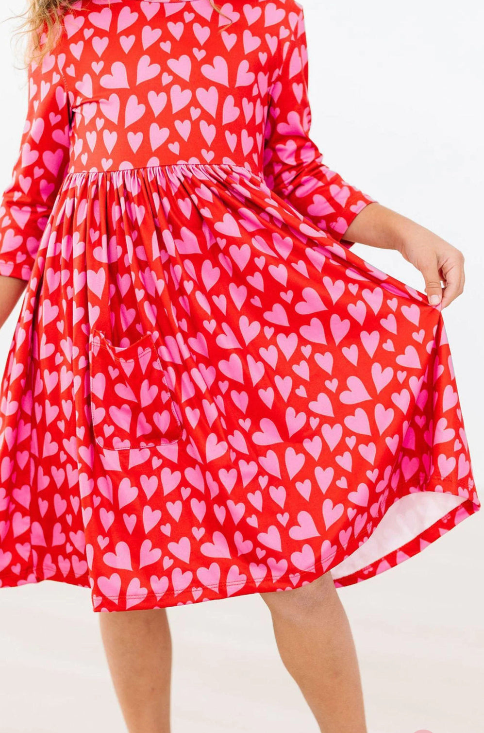 Hearts and Hugs 3/4 Sleeve Pocket Twirl Dress