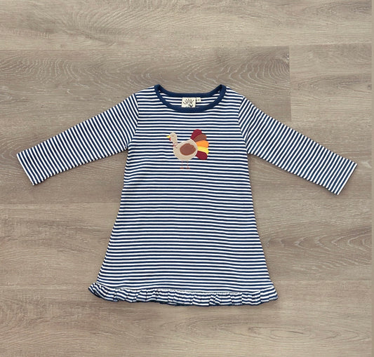 Turkey Dress w/ Dk. Royal and White Stripes