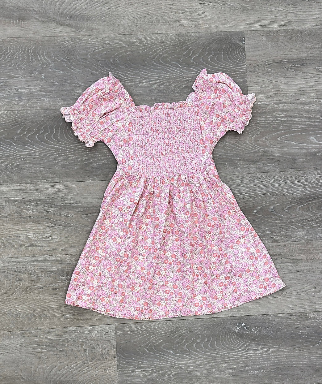 Azalea-Pink Floral Smocked Bodice Dress