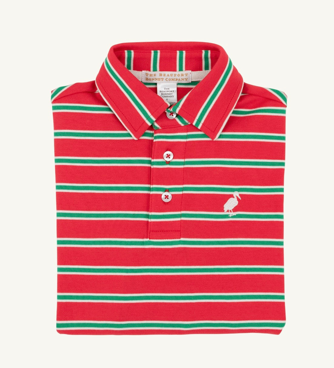 Prim and Proper Polo LS -Pima- Richmond Red Kiawah Kelly Green and Palmetto Pearl Stripe/Palmetto Pearl