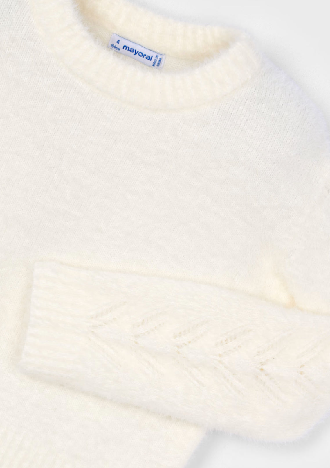 Girl Faux Fur Knit Sweater-Ecru