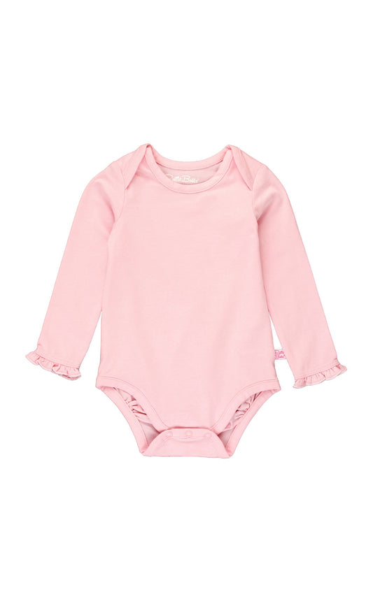 Knit Long Sleeve Ruffle Bodysuit-Pink