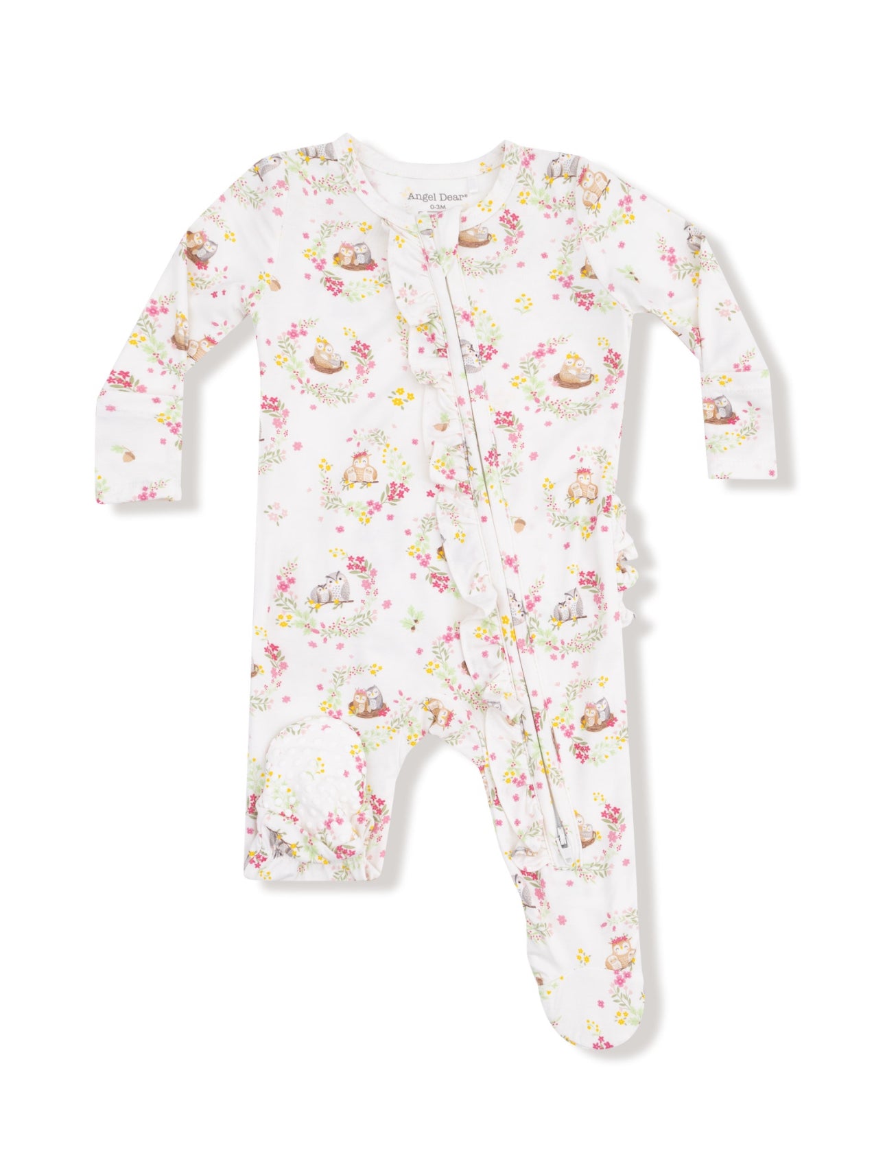Floral Owl Families- 2 Way Ruffle Zipper Footie
