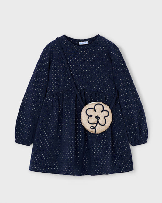 Girl Fleece Dress with Purse-Navy