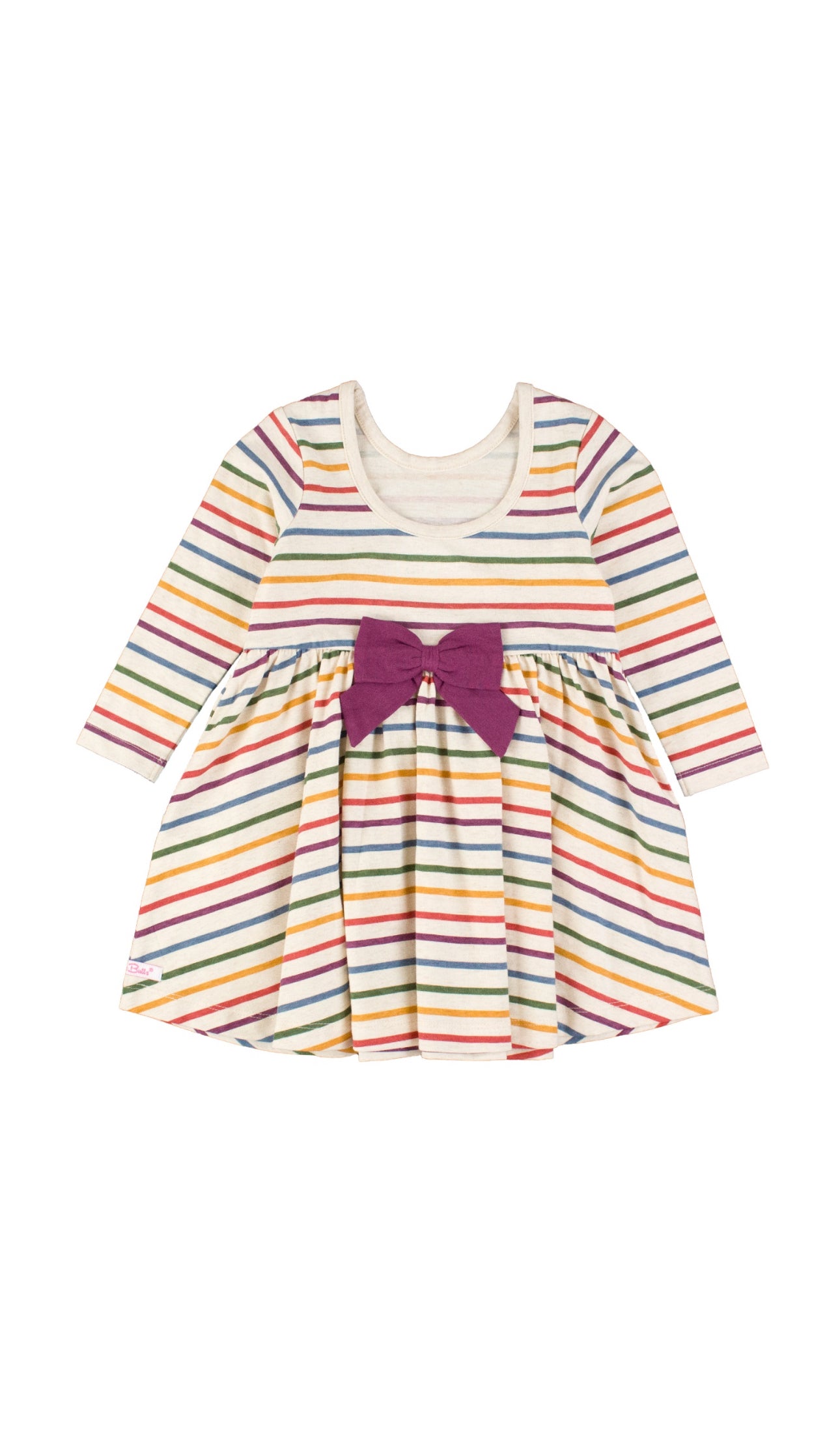 Knit Long Sleeve Twirl Dress-Countryside Rainbow Stripe