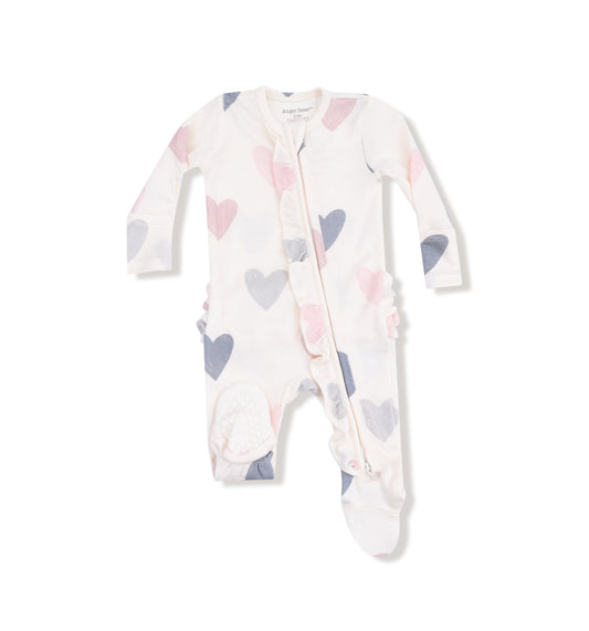 Hearts-3 Way Ruffle Zipper Footie