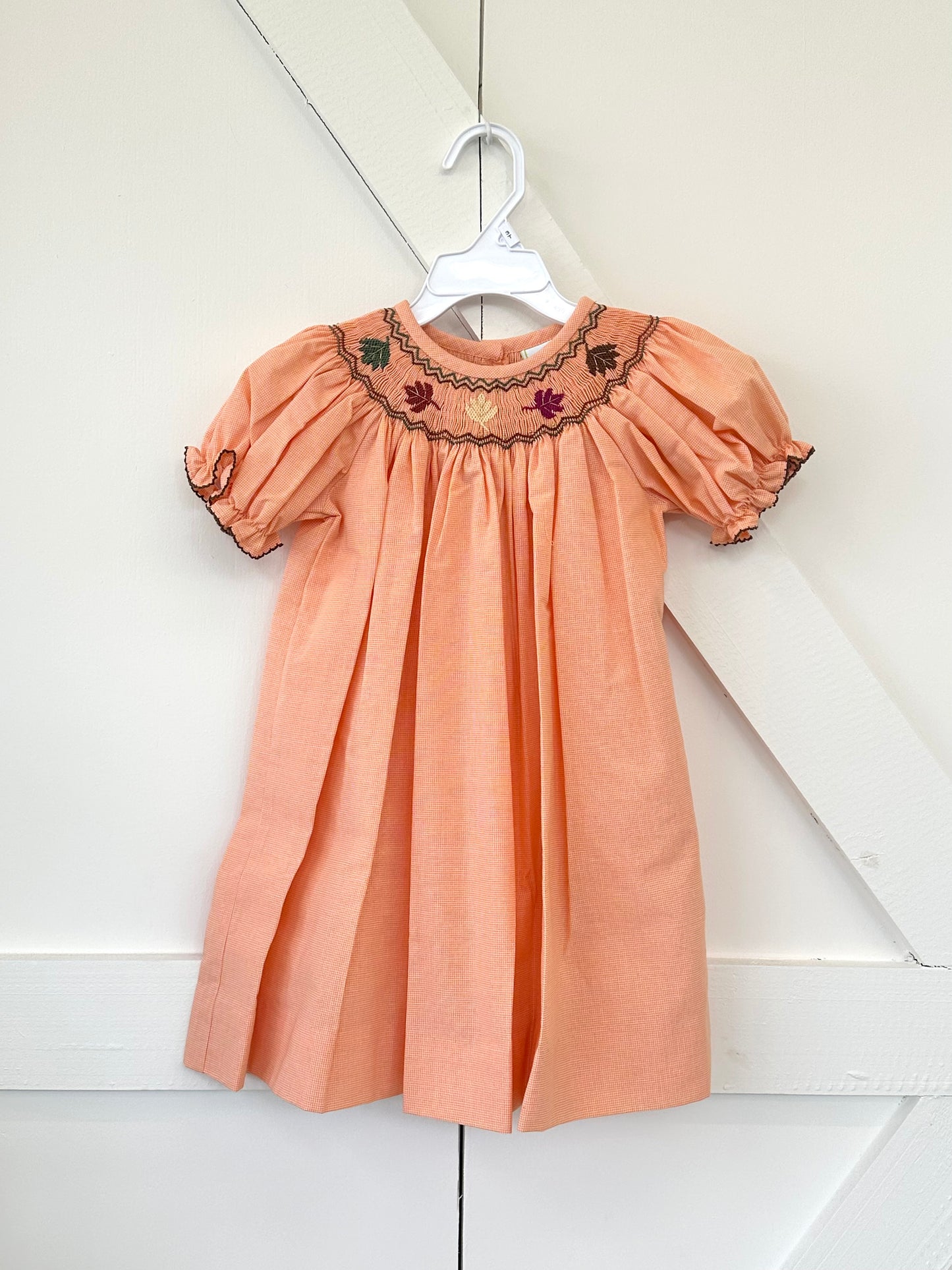 Fall Leaves Billie Bishop Dress, Orange Micro Gingham