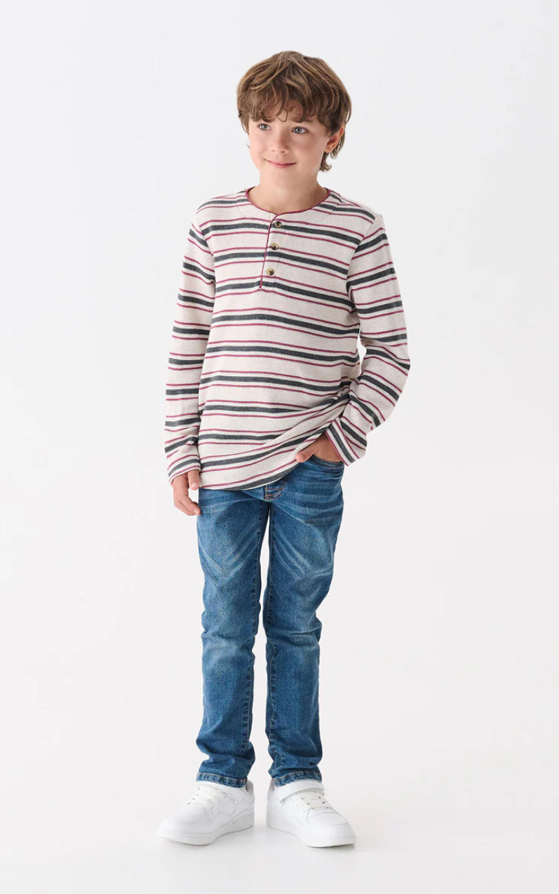 Boys Oatmeal Melange Stripes Waffle