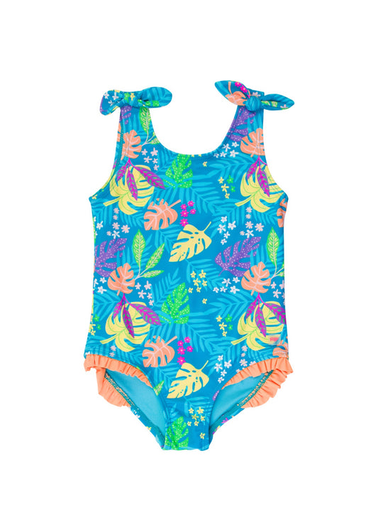 Tie Shoulder One Piece- Neon Tiki Vibes