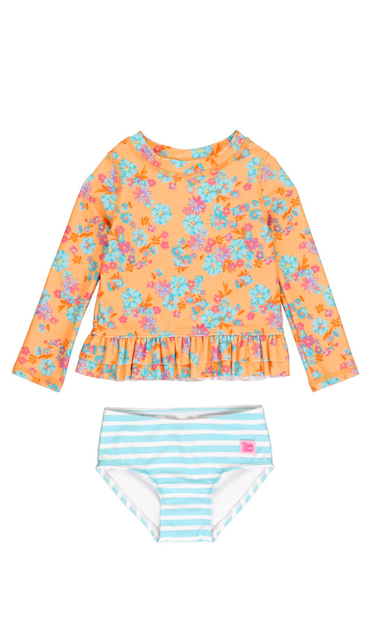 Ruffle Hem Rash Guard 2-piece-Vibrant Valley