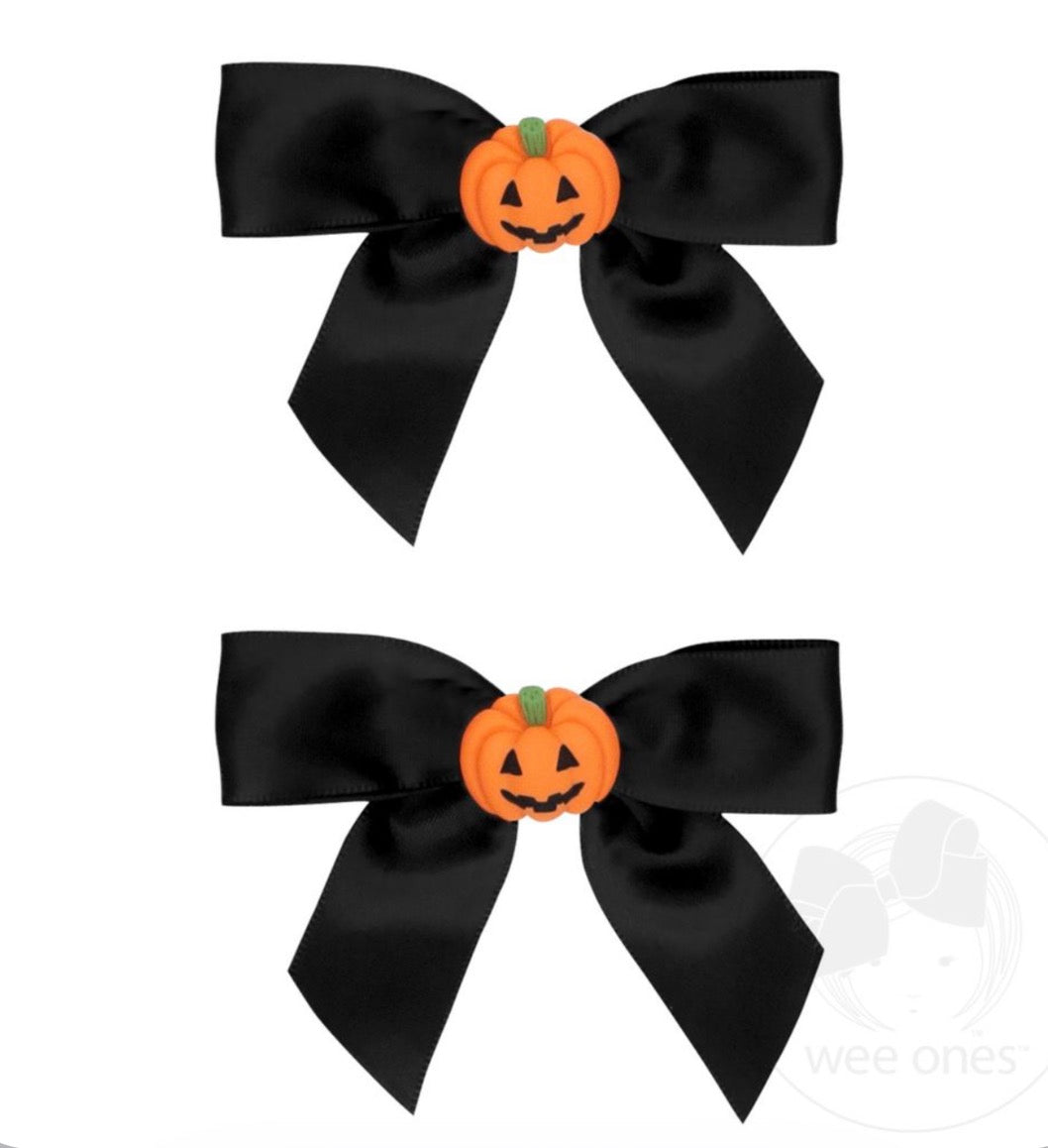 Small Halloween Jack o' Lantern Satin Hair Bow