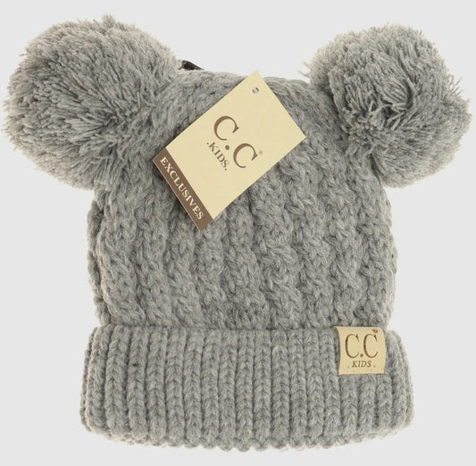 Kids Solid Double Pom- Light Grey