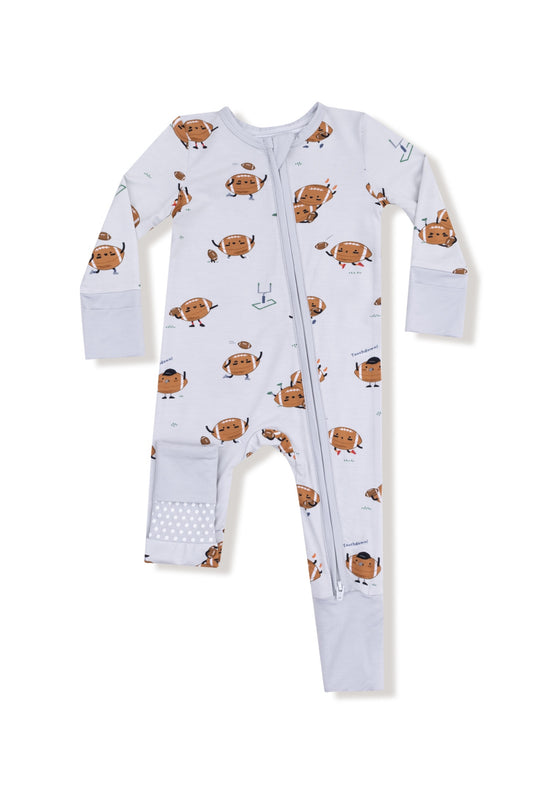 Footballs Playing Football-2 Way Zipper Romper