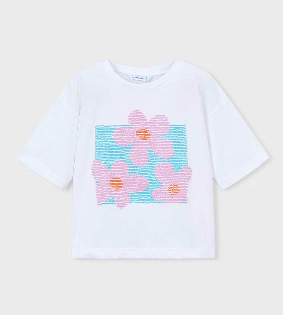 Girl Drop Shoulder T-shirt- White/Lilac