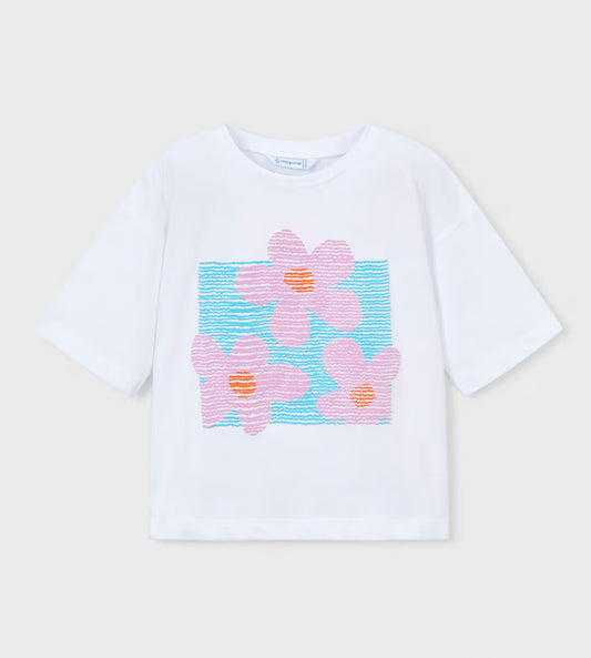 Girl Drop Shoulder T-shirt- White/Lilac