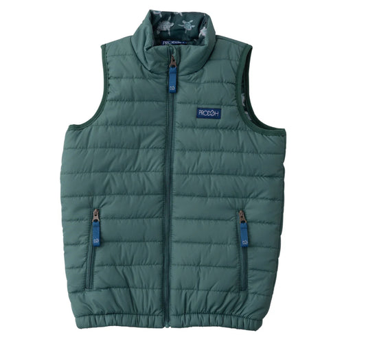 Kid’s Puffer Vest in Posy Green with Sea Turtle Print Liner