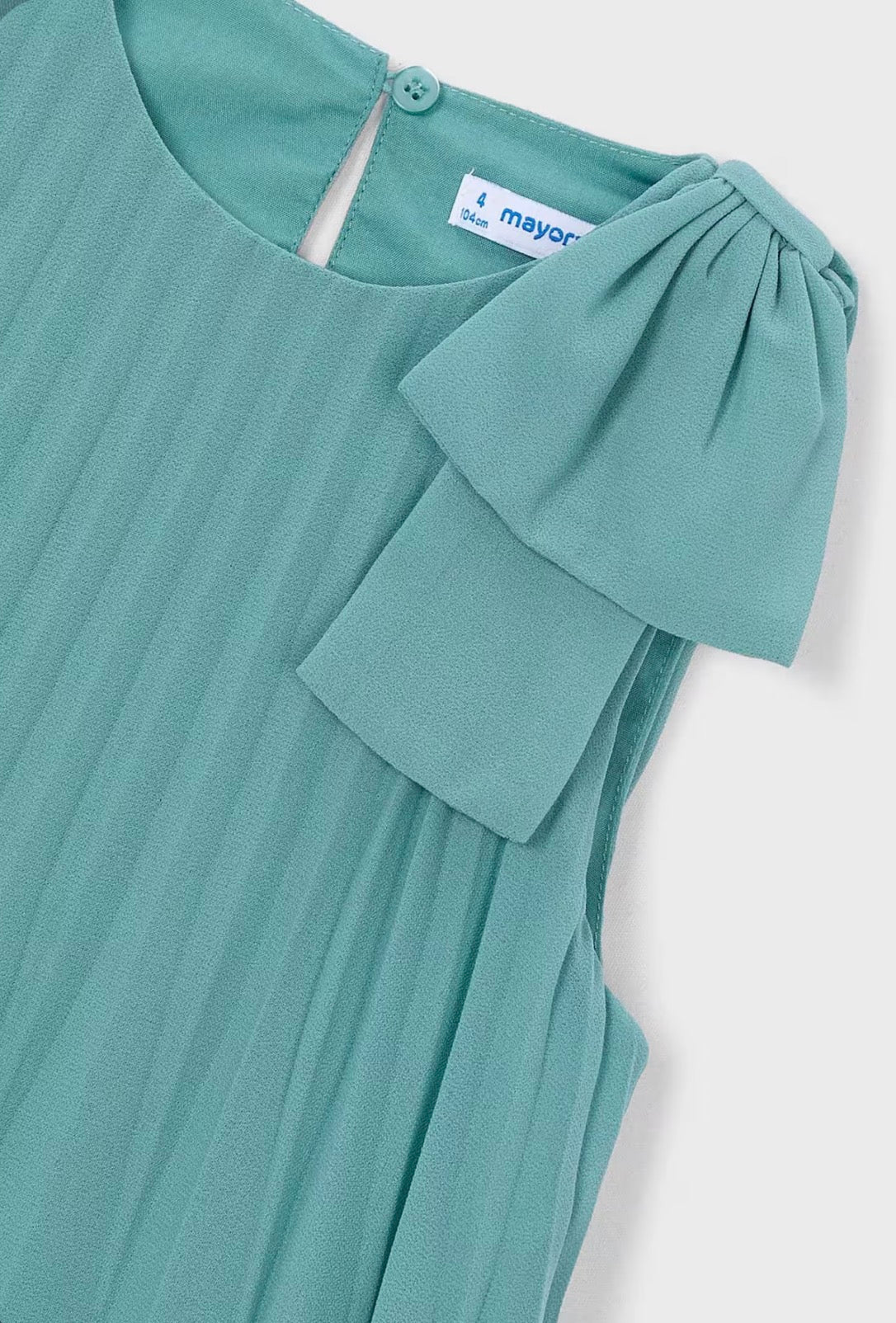 Mint- Girl Pleated Dress with Shoulder Bow