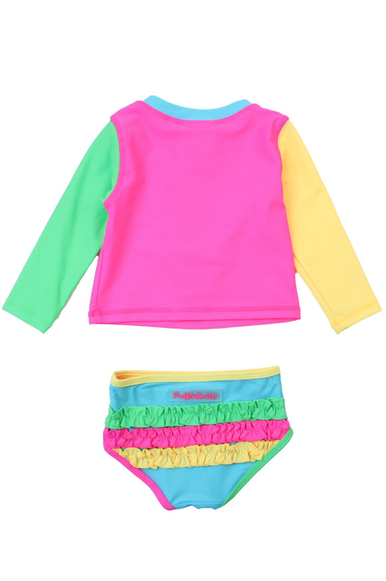 Long Sleeve Zipper Rash Guard 2 Piece- Neon Colorblock