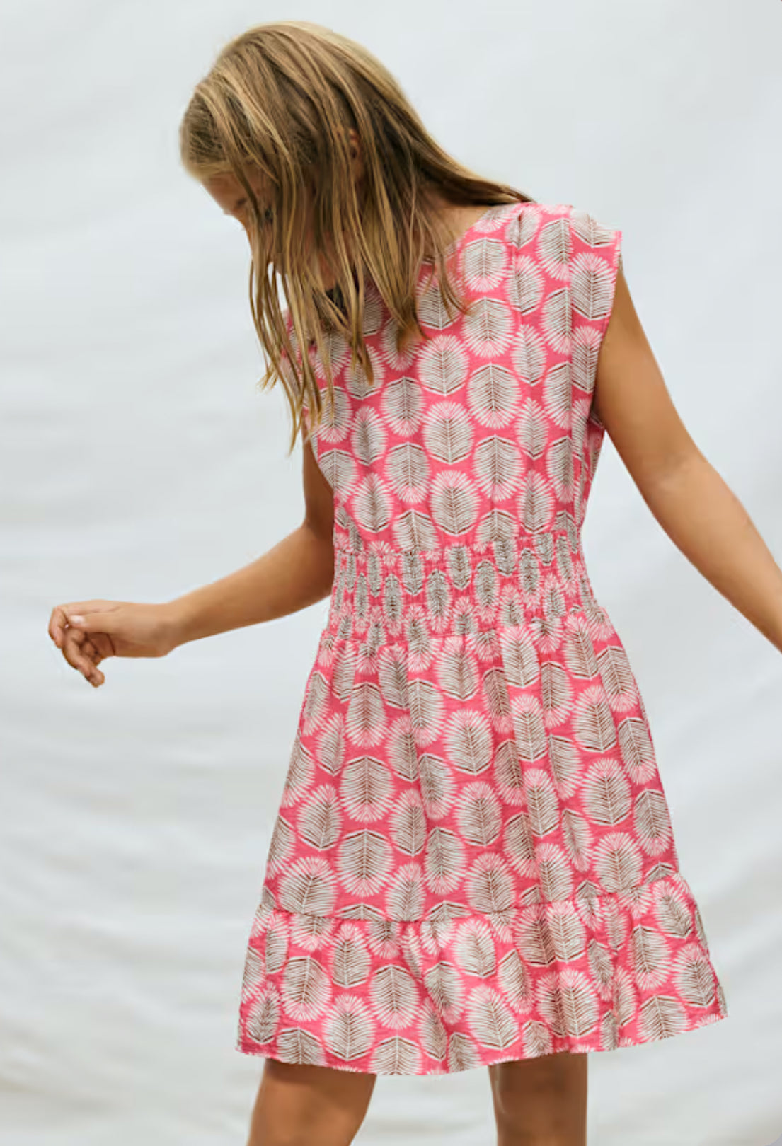 Girl Printed Dress-Coral