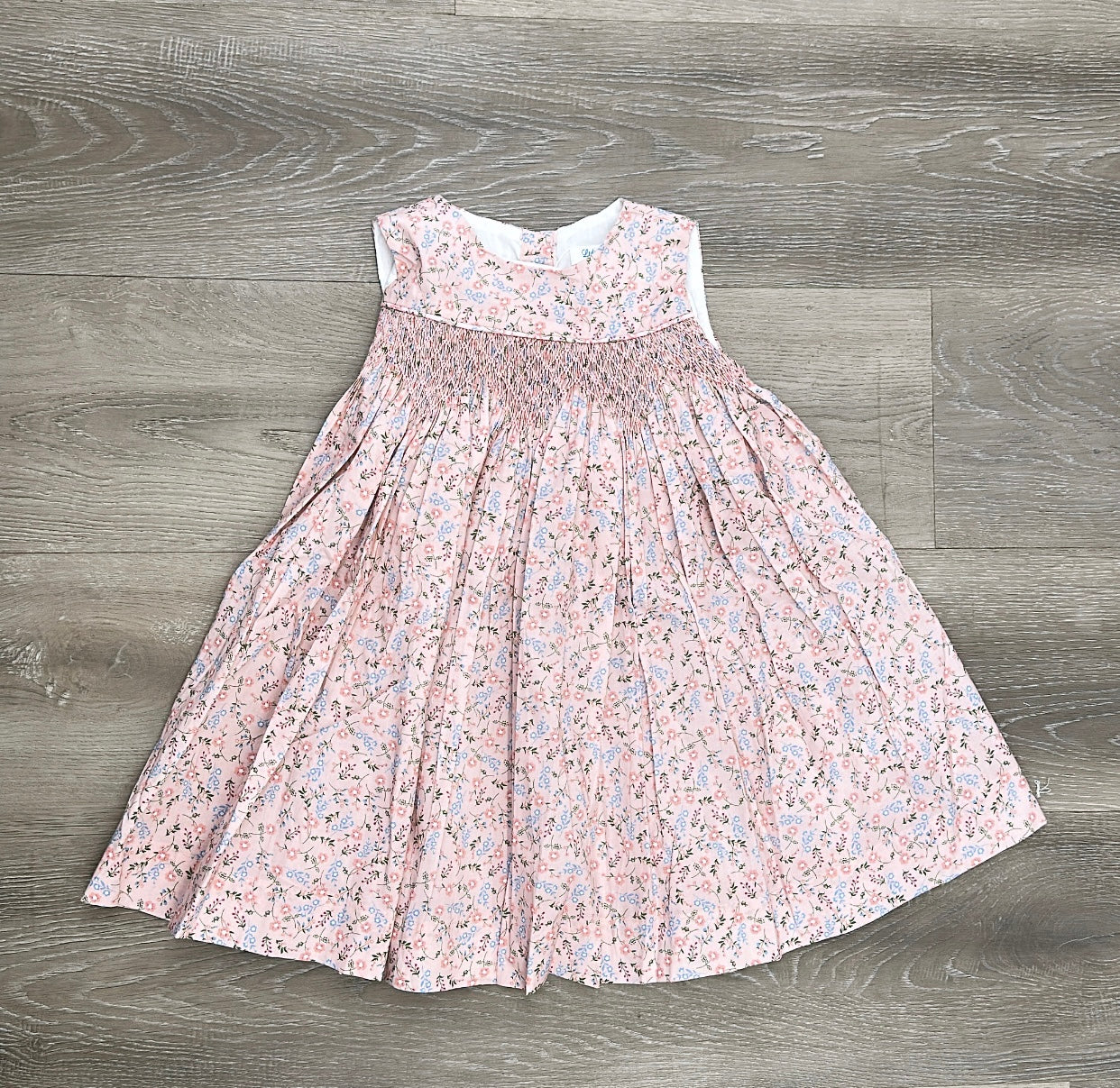 Pink Floral Smocked Sleeveless Dress (Ties in the back)