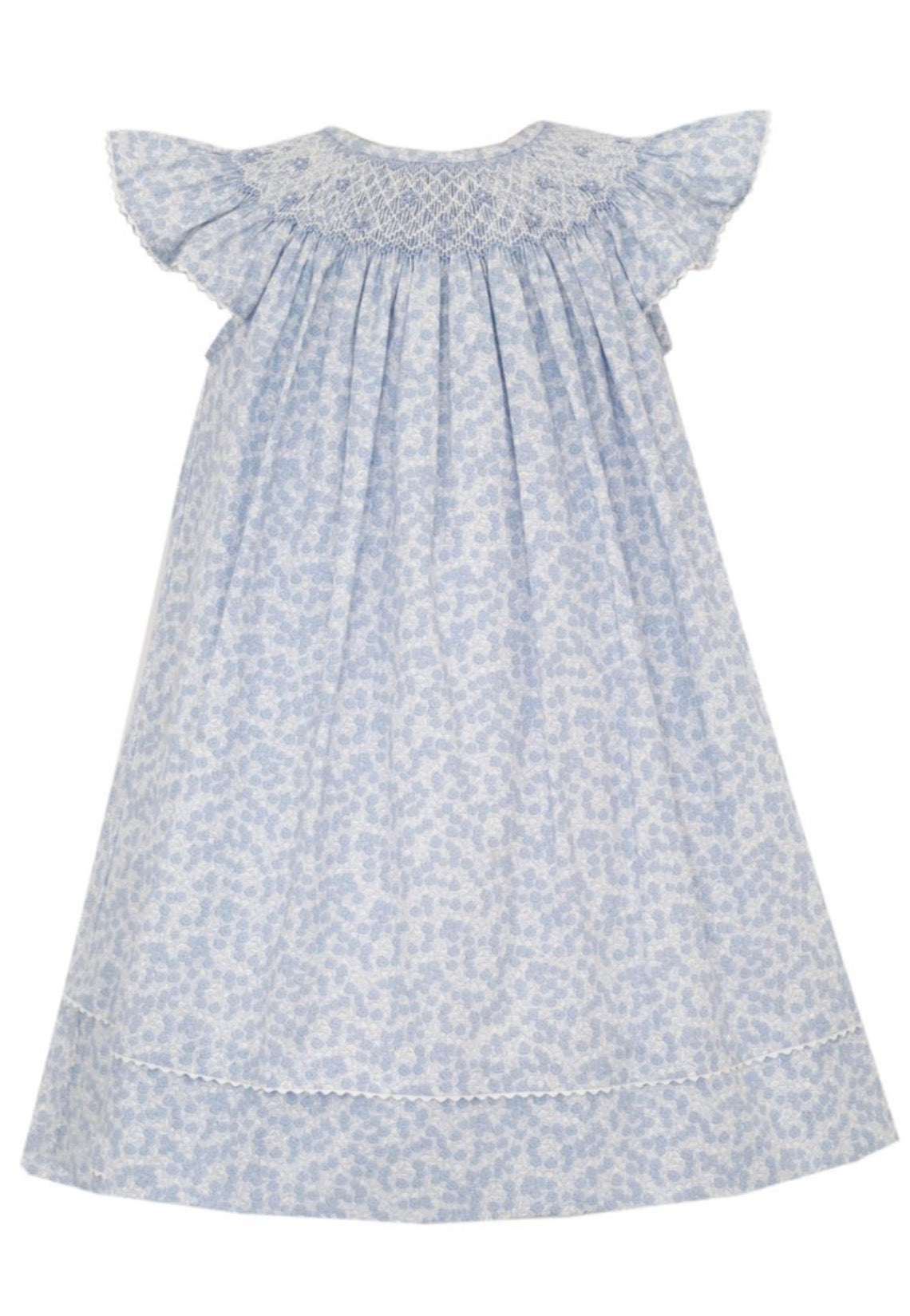 MARGARET- Blue floral print tone/tone angel wing bishop