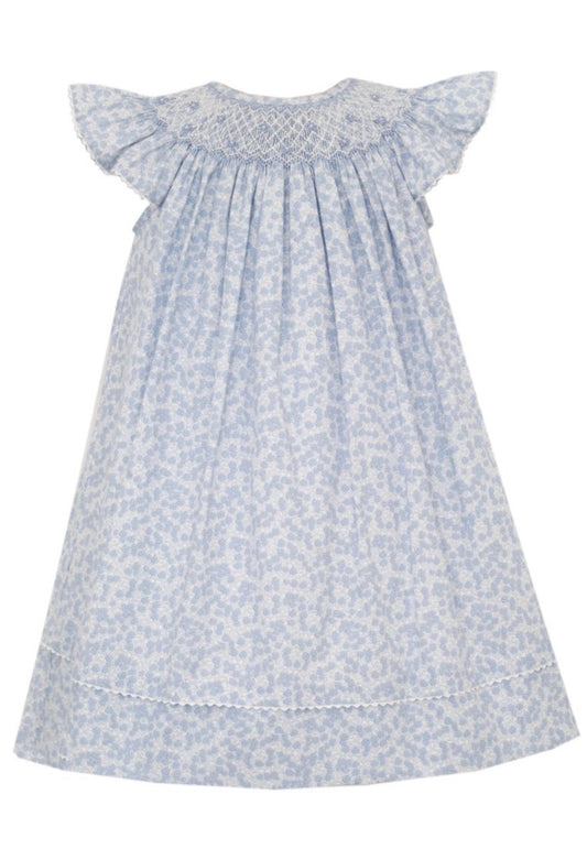 MARGARET- Blue floral print tone/tone angel wing bishop