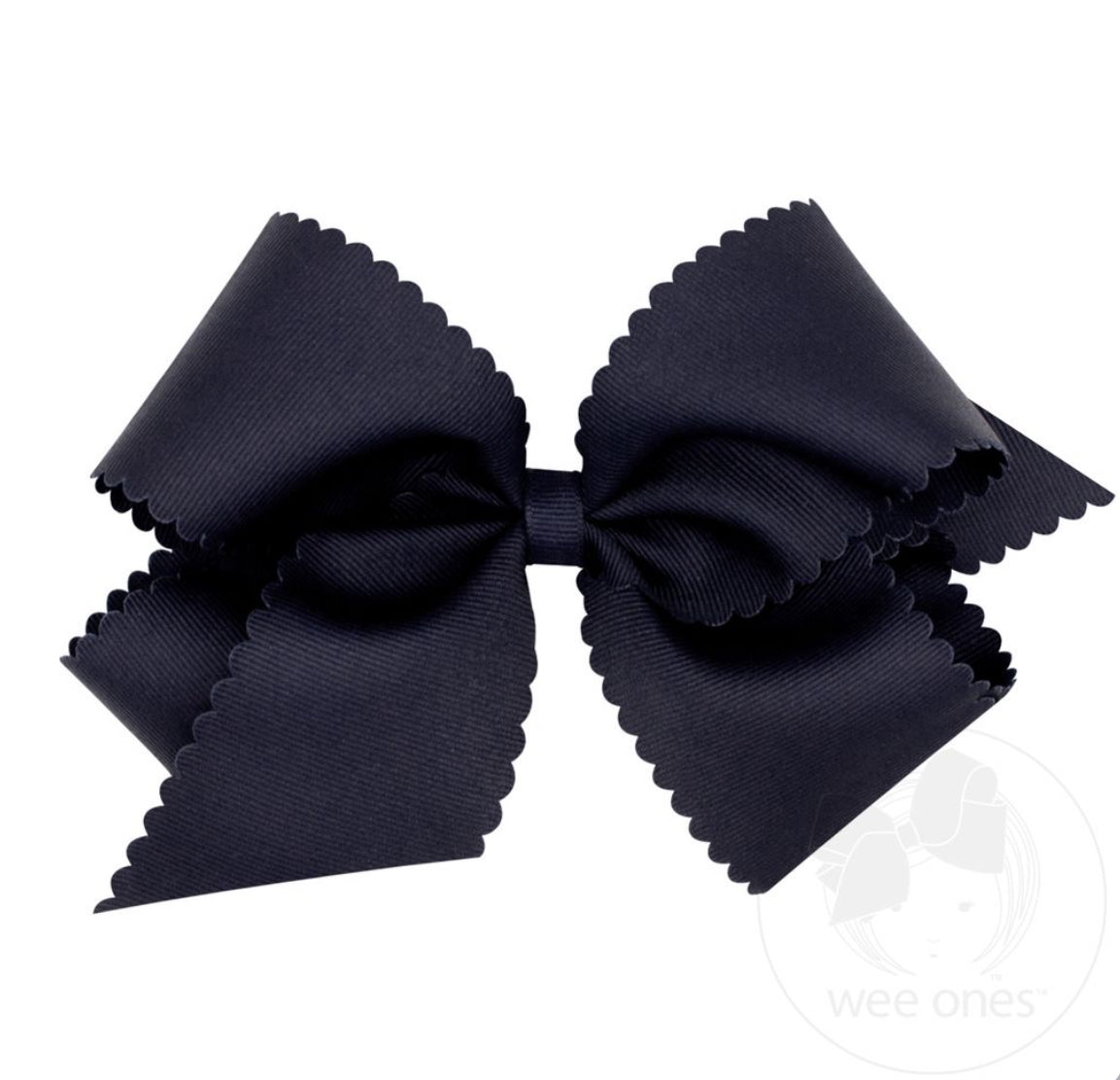 Navy-King Grosgrain Hair Bow Scalloped Edge