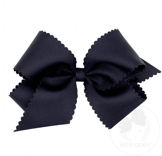 Navy-King Grosgrain Hair Bow Scalloped Edge