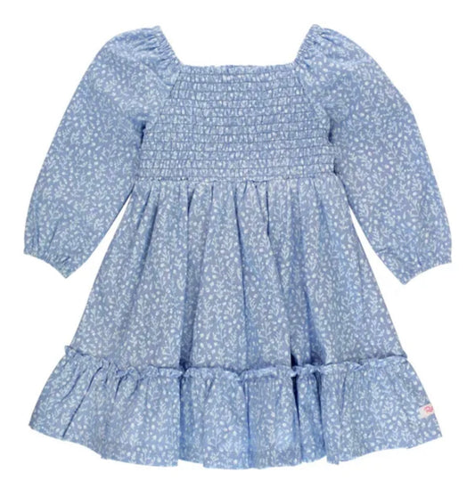 Woodland Berry Frost Long Sleeve Smocked Ruffle Hem Dress