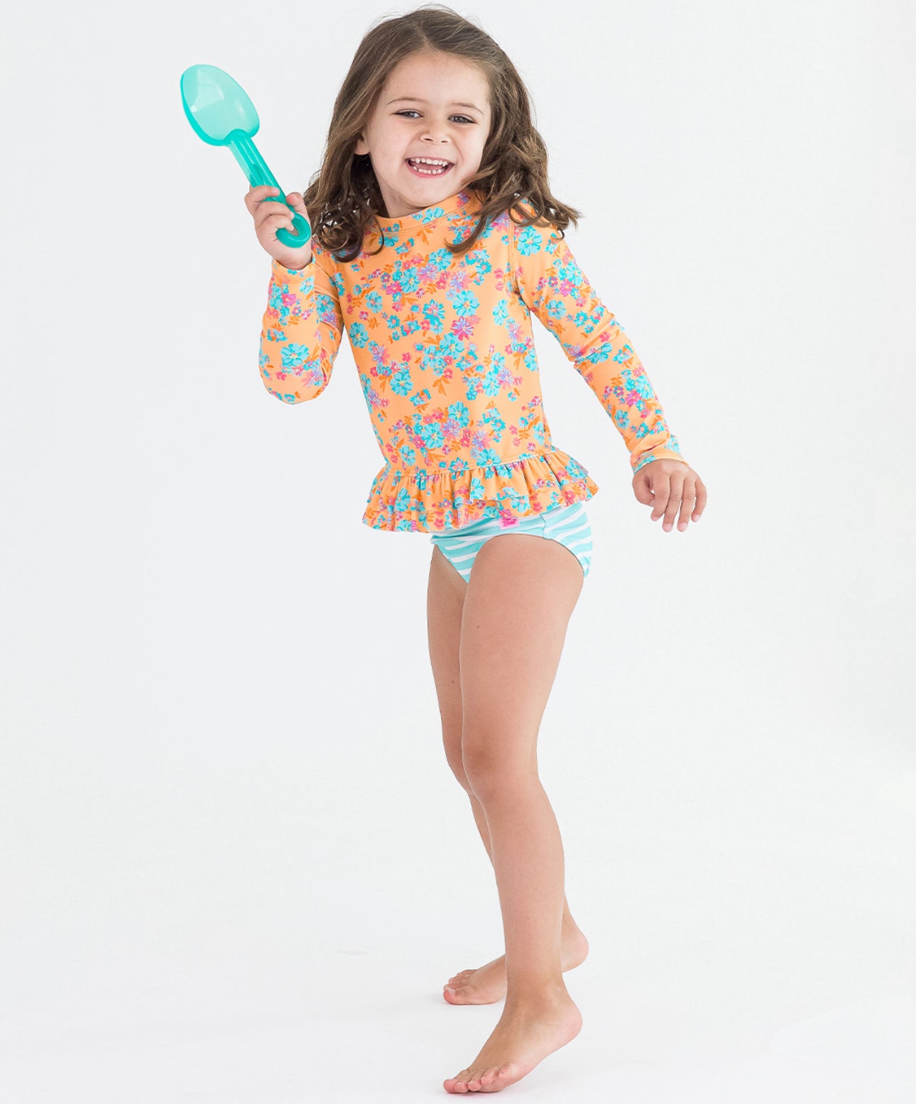 Ruffle Hem Rash Guard 2-piece-Vibrant Valley