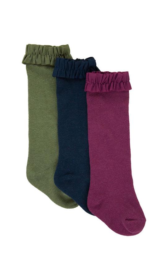 3-Pack Knee High Socks-Dusty Olive, Dark Navy and Eggplant Harvest