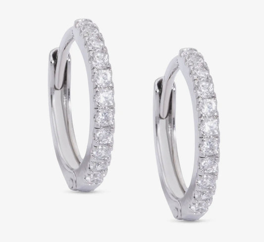 Cz Hinged Hoop Earrings-White