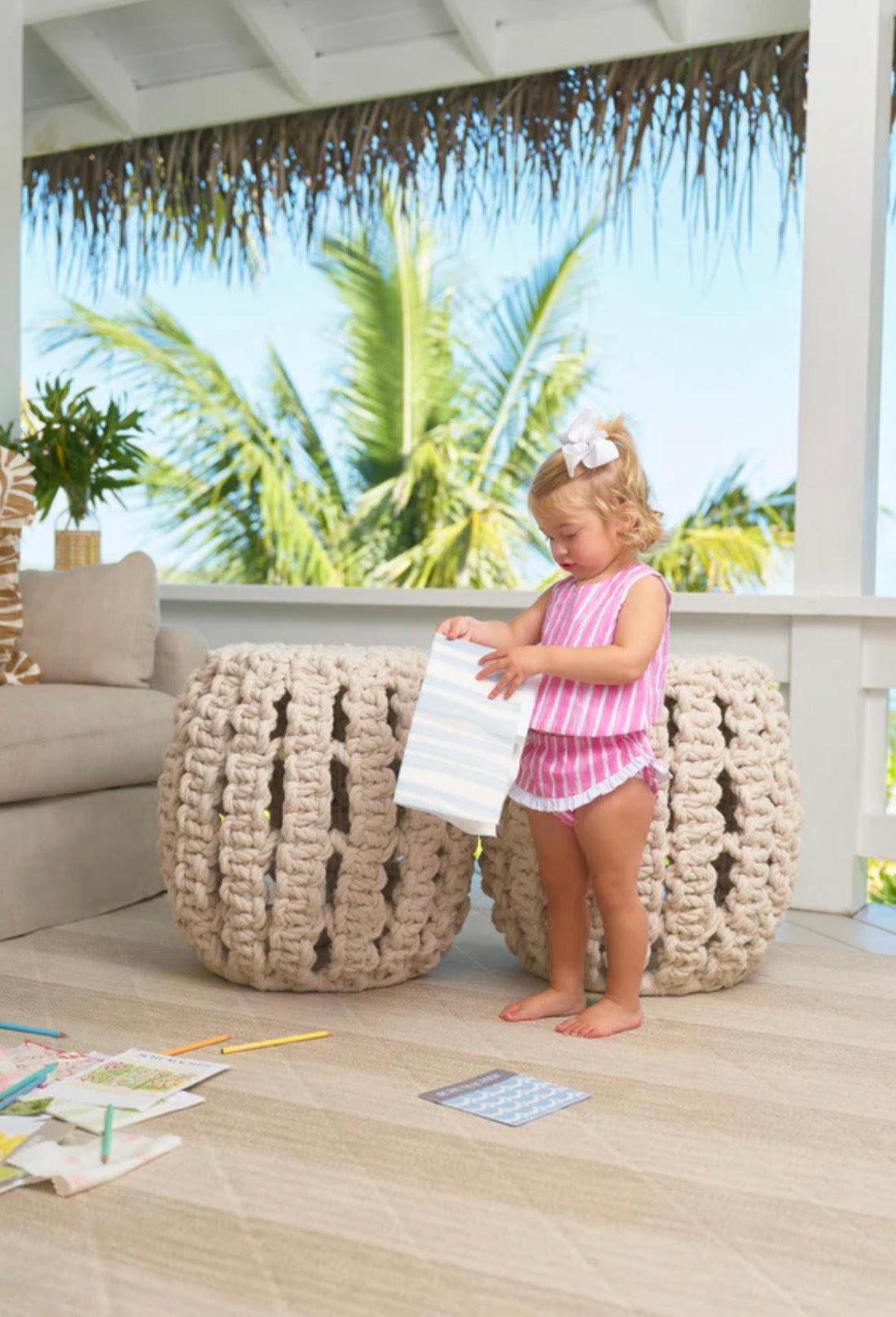 Mary Todd Tab Set- Sea Wall Stripe (Winter Park Pink)/Worth Ave White