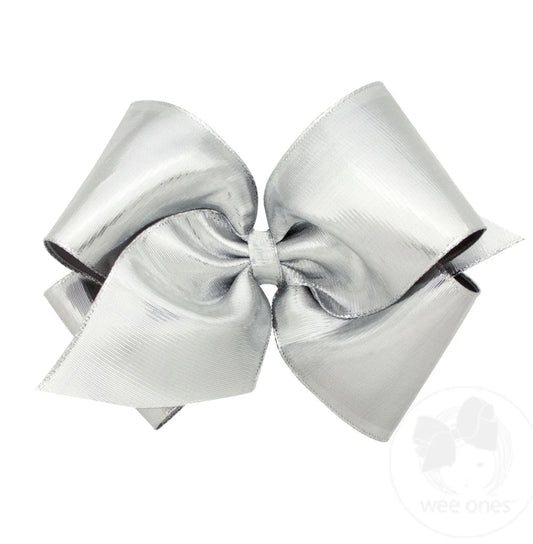 King Silver Metallic Overlay Girls Hair Bow, 6.25” x 5”